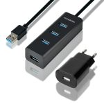   Axagon HUE-S2BP 4 portos USB3.0 gyorstöltő hosszú kábeles HUB tápegységgel