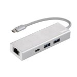   Hama 135757 ezüst USB 3.1 Type-C HUB (2x USB, 1x USB TYPE-C, 1x LAN)