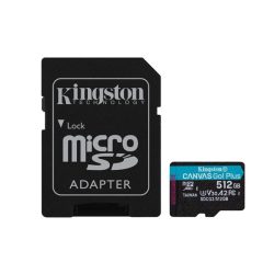 Kingston 512GB SD micro Canvas Go! Plus (SDXC Class 10 UHS-I U3) (SDCG3/512GB) memória kártya adapterrel