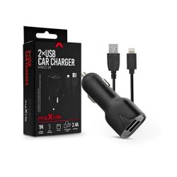 Maxlife TF-0016 5V/2,4A 1m Lightning/2xUSB fekete szivargyújtó töltő