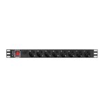   Lanberg PDU-08F-0200-BK 2m vezetékkel 19"/1U 8xSchuko aljzat Uni-Schuko csatlakozóvéggel fekete elosztósor kapcsolóval