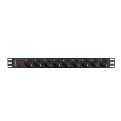 Lanberg PDU-09F-0300-BK 3m vezetékkel 19"/1U 9xSchuko aljzat Uni-Schuko csatlakozóvéggel fekete elosztósor kapcsolóval