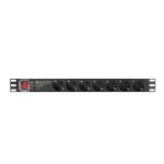   Lanberg PDU-PRO-07F-0200-BK 2m vezeték 19"/1U 7xSchuko aljzat Uni-Schuko csatlakozóvéggel fekete elosztósor kapcsolóval