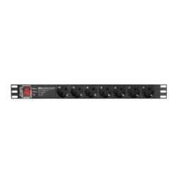 Lanberg PDU-PRO-07F-0200-BK 2m vezeték 19"/1U 7xSchuko aljzat Uni-Schuko csatlakozóvéggel fekete elosztósor kapcsolóval