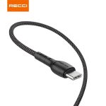   Recci RTC-N16CB 3A gyorstöltő 1m Type C - USB textil borítású fekete adat- és töltőkábel