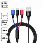   Cellect MDCU-3IN1 1,2m microUSB/Type C/Lightning adat- és töltőkábel