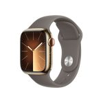   Apple Watch S9 Cellular (41mm) arany rozsdamentes acél tok , agyag sport szíj (M/L) okosóra