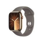   Apple Watch S9 Cellular (45mm) arany rozsdamentes acél tok , agyag sport szíj (M/L) okosóra