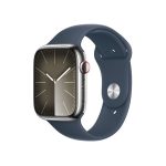   Apple Watch S9 Cellular (45mm) ezüst rozsdamentes acél tok , kék sport szíj (S/M) okosóra