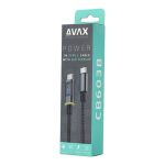   AVAX CB603B POWER+ LED Type C-Type C 140W gyorstöltő, sodorszálas kábel 1m, 5A, fekete
