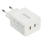   AVAX CH900W PRIME 47W GaN gyors hálózati töltő 2x Type C (PD), fehér