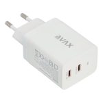   AVAX CH901W PRIME 67W GaN gyors hálózati töltő 2x Type C (PD), fehér