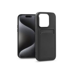 Haffner PT-6847 Apple iPhone 15 Pro Card Case fekete szilikon hátlap kártyatartóval