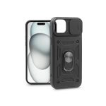   Haffner PT-6863 Apple iPhone 15 Plus Slide Armor fekete ütésálló hátlap gyűrűvel és kameravédővel