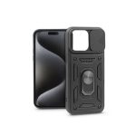   Haffner PT-6866 Apple iPhone 15 Pro Max Slide Armor fekete ütésálló hátlap gyűrűvel és kameravédővel