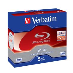 VERBATIM 43615 BD-RE 25GB/egyrétegű/2x/fehér-kék írható felület/újraírható Blu-Ray 5db/csomag
