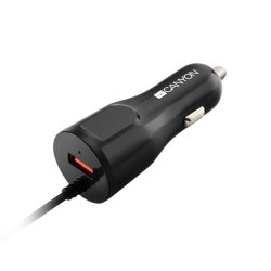 Canyon Autós Töltő, 1 portos, 1xUSB, 5V-2,4A, Beépített Lightning kábellel, fekete - CNE-CCA033B