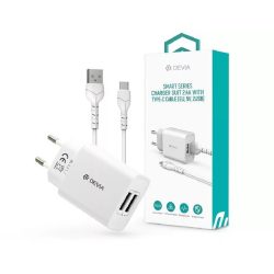 Devia ST364037 2xUSB 2,1A fehér hálózati töltő adapter + USB - Type-C 1m kábel