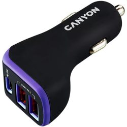 Canyon CNE-CCA08PU PD 18W USB-C/2xUSB-A fekete/lila auós töltő