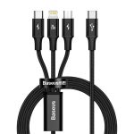   Baseus CAMLT-SC01 Rapid 3in1 1,5m USB A/Lightning/USB C fekete adat- és töltőkábel