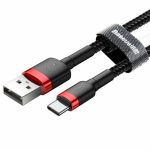   Baseus CATKLF-A91 Cafule 0,5m 3A USB A/USB C piros-fekete adat- és töltőkábel