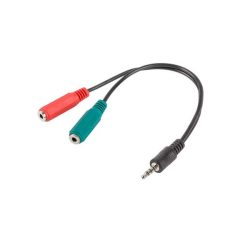 Lanberg AD-0023-BK 20cm Mini Jack 3.5 mm apa 4pin - 2x Mini Jack 3.5mm anya 3pin fekete átalakító kábel