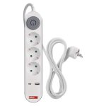   Emos P1322PD 2 m/3 aljzat/kapcsolós/fehér/1× USB-A + 1× USB-C /1,5 mm2 hosszabbító