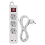   Emos P1322CU 2 m/3 aljzat/kapcsolós/fehér/1× USB-A + 1× USB-C /1,5 mm2 hosszabbító