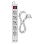   Emos P1523CU 3 m/5 aljzat/kapcsolós/fehér/1× USB-A + 1× USB-C /1,5 mm2 hosszabbító