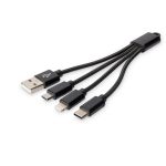   DIGITUS 3 az 1-ben USB type A - micro USB - USB type-C - Lightning fekete töltőkábel 0,15m