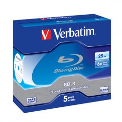 VERBATIM 43715 BD-R 25GB/6x/fehér-kék írható felület/egyszer írható Blu-Ray 5db/csomag