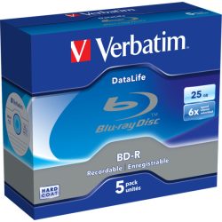 VERBATIM 43836 BD-R 25GB/egyrétegű/6x/fehér-kék írható felület/egyszer írható Blu-Ray 5db/csomag