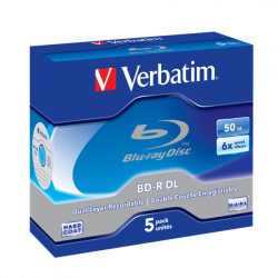 VERBATIM 43748 BD-R 50GB/kétrétegű/6x/fehér-kék írható felület/egyszer írható Blu-Ray 5db/csomag