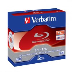 VERBATIM 43760 BD-RE 50GB/kétrétegű/2x/fehér-kék írható felület/újraírható Blu-Ray 5db/csomag
