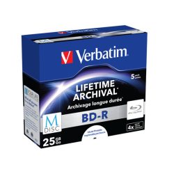 VERBATIM 43823 M-DISC BD-R 25GB/lifetime archival/4x/nyomtatható felület/egyszer írható Blu-Ray 5db/csomag