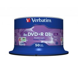 VERBATIM 43758 DVD+R 8,5GB/kétrétegű/8x/matt ezüst írható felület/egyszer írható DVD 50db/csomag
