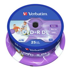 VERBATIM 43667 DVD+R 8,5GB/kétrétegű/8x/nyomtatható felület/egyszer írható DVD 25db/csomag