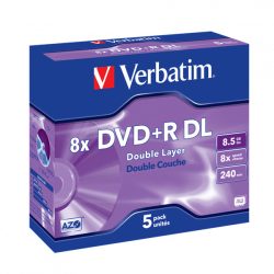 VERBATIM 43541 DVD+R 8,5GB/kétrétegű/8x/matt ezüst írható felület/egyszer írható DVD 5db/csomag