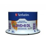   VERBATIM 97693 DVD+R 8,5GB/kétrétegű/8x/nyomtatható felület/egyszer írható DVD 50db/csomag