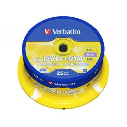 VERBATIM 43489 DVD+RW 4,7GB/4x/matt ezüst írható felület/újraírható DVD 25db/csomag