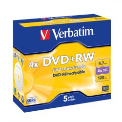 VERBATIM 43229 DVD+RW 4,7GB/4x/matt ezüst írható felület/újraírható DVD 5db/csomag