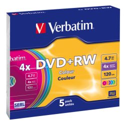 VERBATIM 43297 DVD+RW 4,7GB/4x/színes írható felület/újraírható DVD 5db/csomag