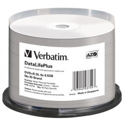 VERBATIM 43754 DVD+R 8,5GB/kétrétegű/8x/hő nyomtatható felület/egyszer írható DVD 50db/csomag