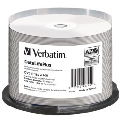 VERBATIM 43744 DVD-R 4,7GB/16x/nyomtatható felület/egyszer írható DVD 50db/csomag