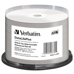 VERBATIM 43734 DVD-R 4,7GB/16x/vízálló nyomtatható felület/egyszer írható DVD 50db/csomag