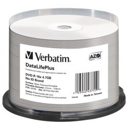 VERBATIM 43755 DVD-R 4,7GB/16x/hő nyomtatható felület/egyszer írható DVD 50db/csomag