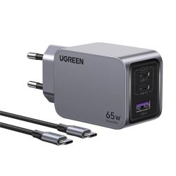UGREEN Nexode Pro 65W USB/2xUSB-C fekete hálózati töltő + Type-C kábel