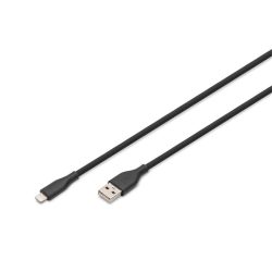 DIGITUS High Speed USB-A 2.0 Lightning fekete szilikon töltőkábel 2m