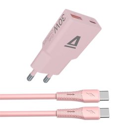 AVAX CH6417 30W GaN töltő és 60W USB-C szilikon kábel csomag, rózsaszín AVAX CH6417 30W GaN töltő és 60W USB-C szilikon kábel csomag, rózsaszín