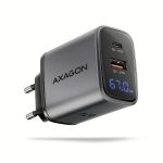   Axagon ACU-PQ67D PD3.0 & QC4+ 2× OUTPUTS, LCD kijelzővel és két kimenettel (USB-A + USB-C) 67W GaN hálózati töltő